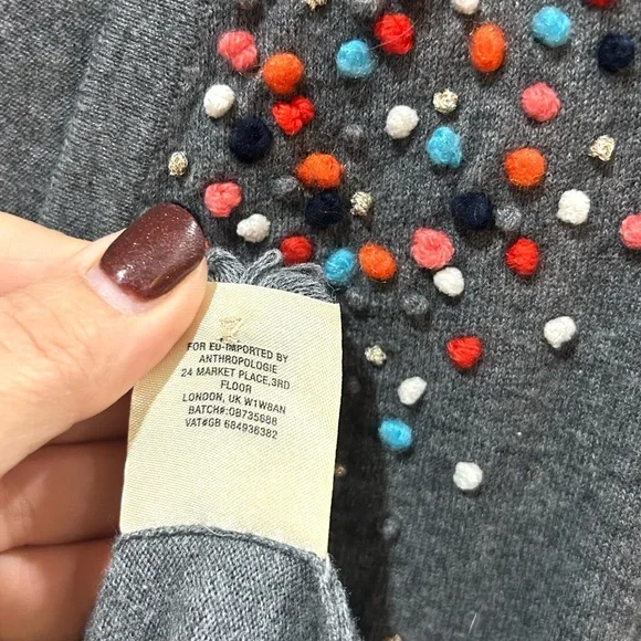 Anthropologie MOTH Gray Pom-Pom Cardigan Sweater Cotton Cashmere Blend Size M - Picture 11 of 11